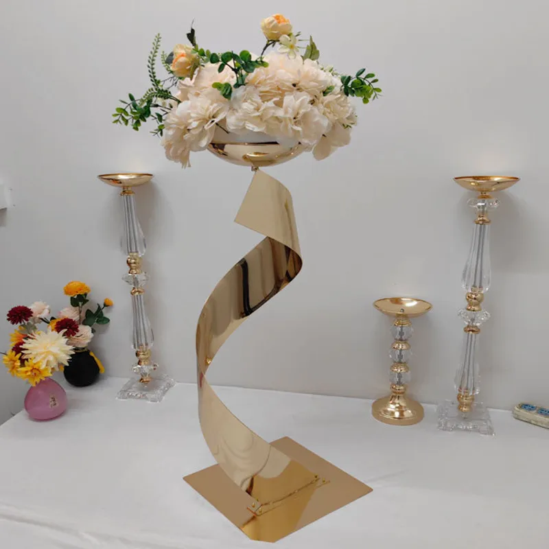 Gold Metal Flower Centerpieces, Road Lead, Wedding Table Centerpieces, Event Party, Home and Hotel Decoration, 10 PCs/Lot