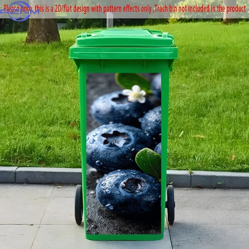 PC 2D Flat Self-Adhesive Trash Can Sticker, Fresh Blueberry Water Droplets Crystal Clear Decorative Sticker, Creative Trash Ca