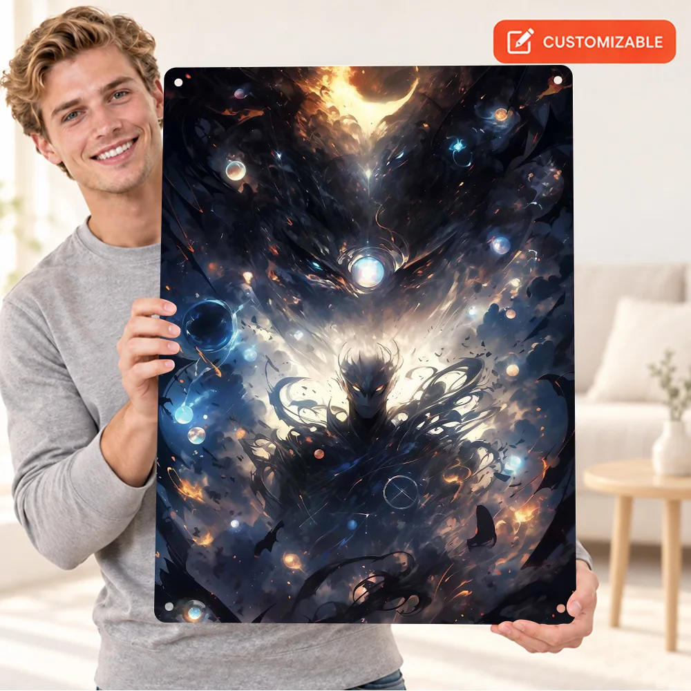 Secret Cosmic Aluminum Poster Personalized Metal Sign Vivid Neon Digital Illustration Wall Art For Home Office Book Lover Gift