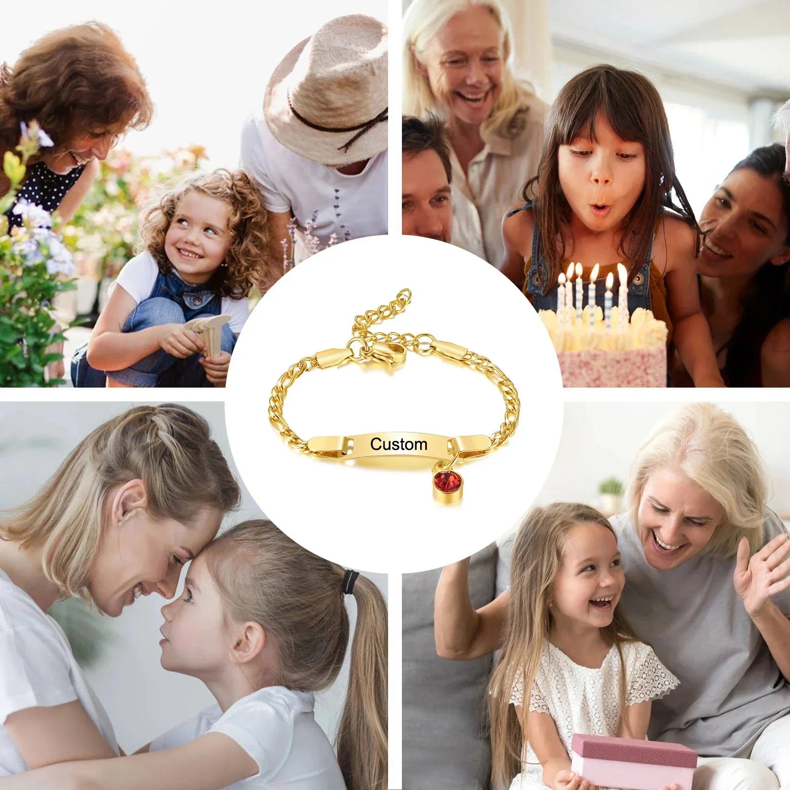 Gepersonaliseerde geboortesteen bedelarmband voor baby kinderen aangepaste roestvrijstalen pasgeboren kinderen naam armband sieraden verjaardagscadeau