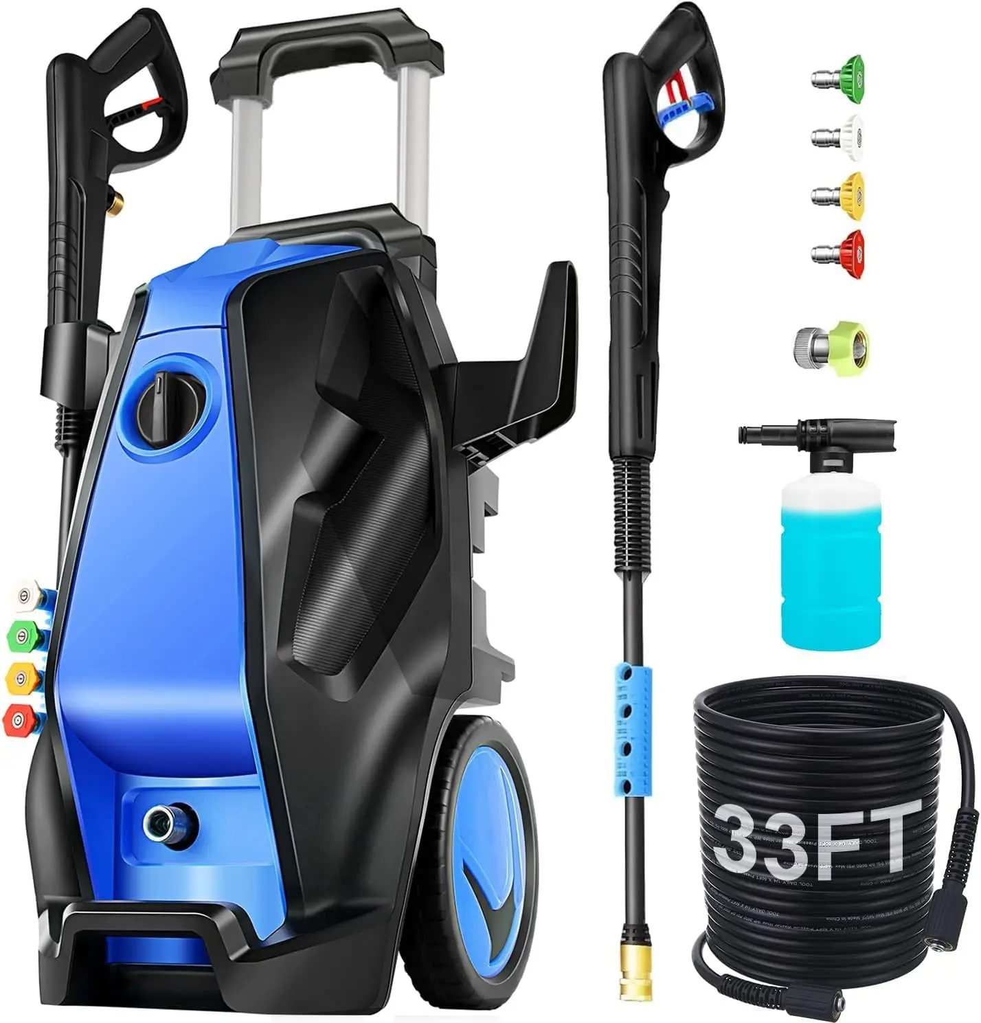 

Электрическая мойка высокого давления, 5000 фунтов на квадратный дюйм, 4,0 галлонов в минуту, мощная мойка со шлангом 33 фута, 4 насадки для быстрого подключения, пенопластовая пушка, синяя