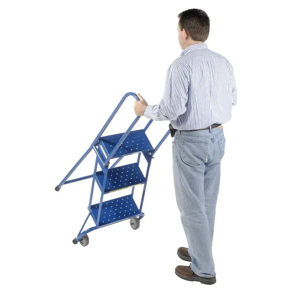 3-Step Slip Resistant Folding Ladder 350lb Capacity Compact Storage Alloy Steel Handrails