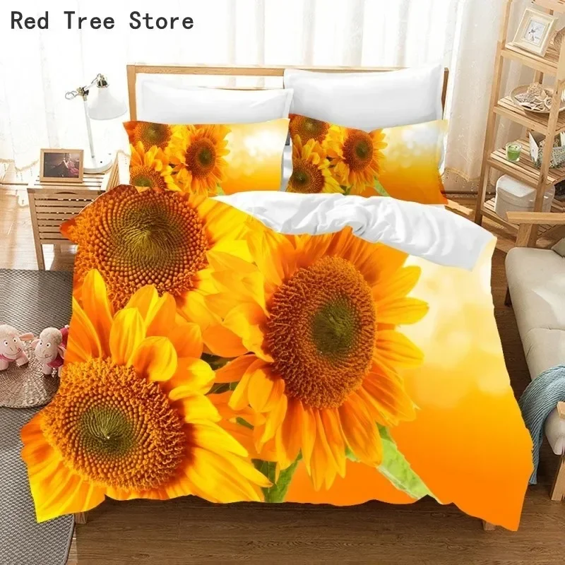 

Orange Sunflower Comfortable Duvet Quilt Cover Pillowcase Bedding Set Children Bedroom Decoration Home Textile