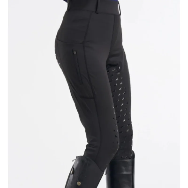 Czarne spodnie jeździeckie z pełnym silikonowym siedziskiem, odporne na mechacenie, rajstopy jeździeckie, damskie spodnie jeździeckie, odzież jeździecka