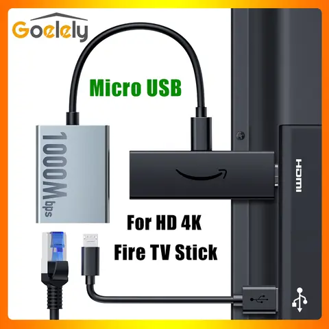 Goelely 2025 Nieuwe Micro USB Ethernet Adapter voor Fire TV Stick 1000 Mbps RJ45 TV Stick Adapter Compatibel met Fire TV Stick 4K