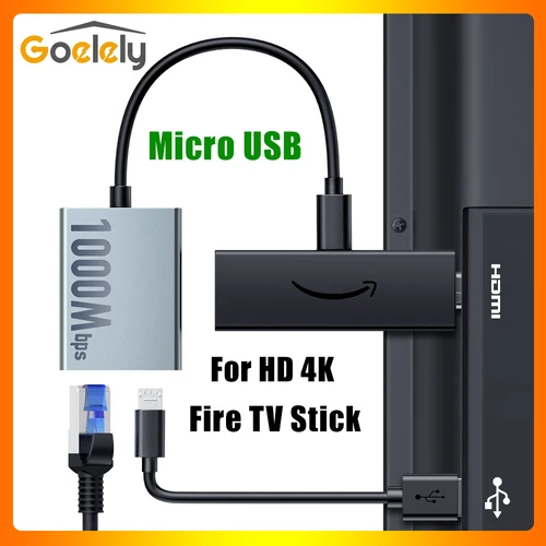 Goelely 2025 nuevo adaptador Micro USB Ethernet para Fire TV Stick 1000Mbps RJ45 TV Stick adaptador Compatible con Fire TV Stick 4K