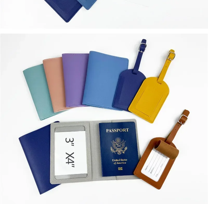Spot Mehrfarbige Reisepasshülle aus dickem Pu-Leder mit Gepäckanhänger-Set aus Papierkarten und Gepäckanhänger – Detail 13