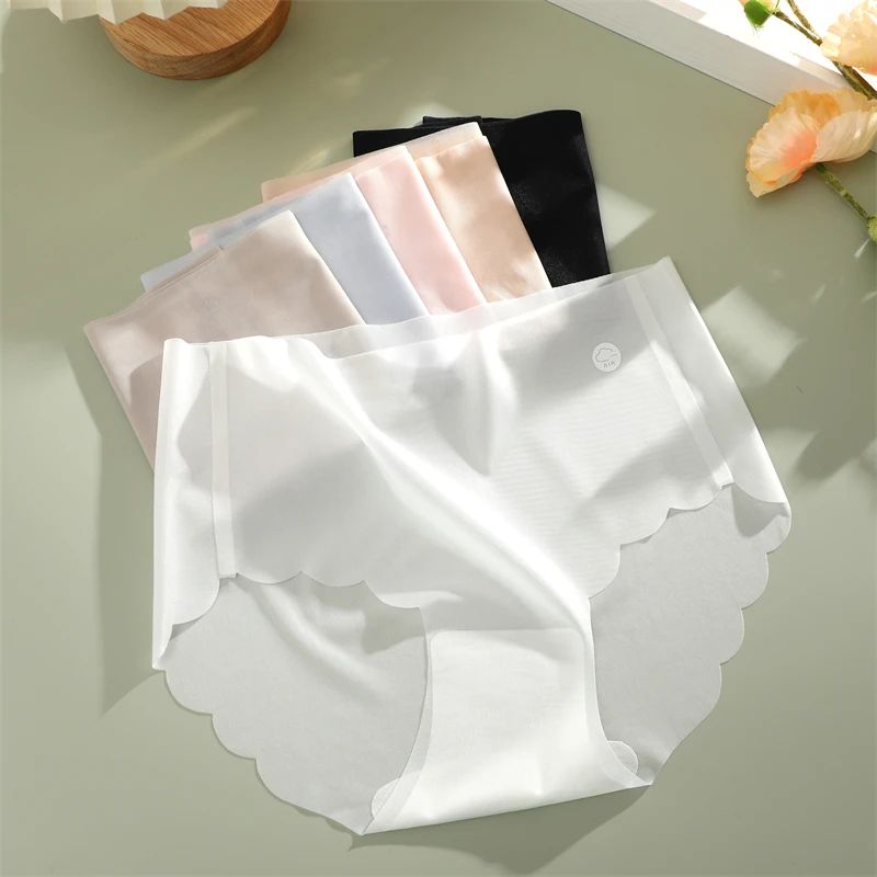 4pcs Eis Seide nahtlose Unterwäsche ultra dünne Damen Höschen sexy transparente Stretch Slips hohe Taille bequeme Dessous M-XL