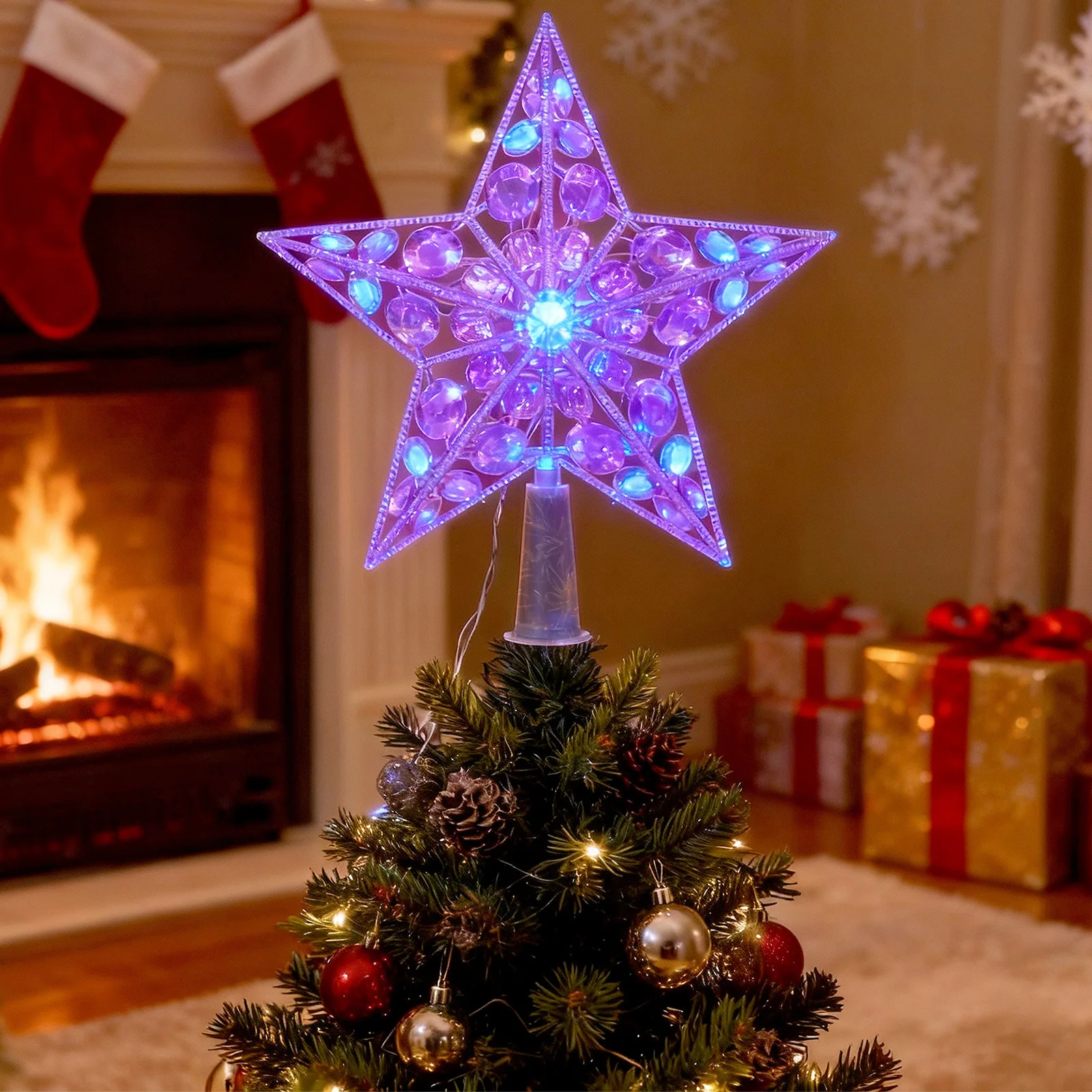 

1pc Led Christmas Star Lamp Xmas Xmas Star Topper Tree Topper Light For Holiday Party Wedding Decoration Plastic Ornament
