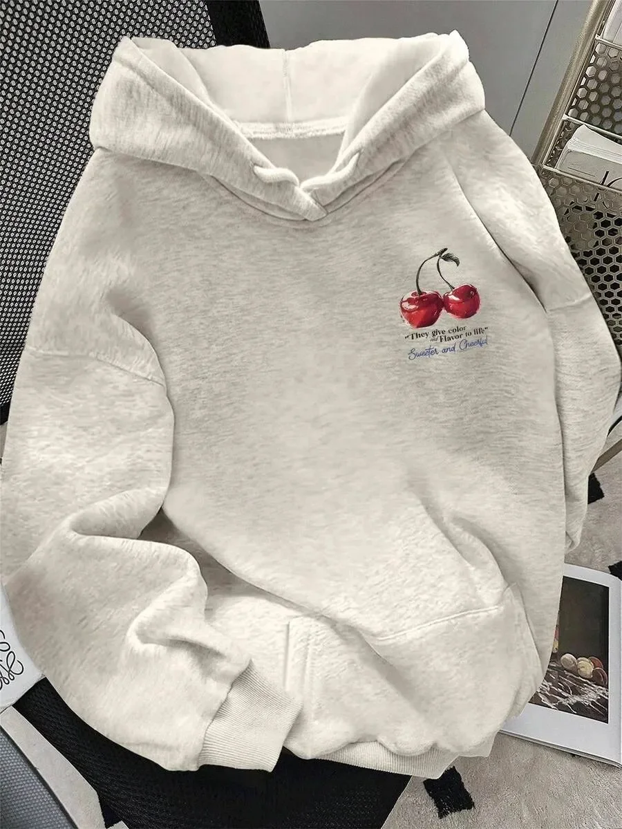 

Life - Inspired Pure Cotton Hoodie Showcasing Cherry Motif and Inspiring Quote - A Stylish Pick for Casual Fashion Lovers