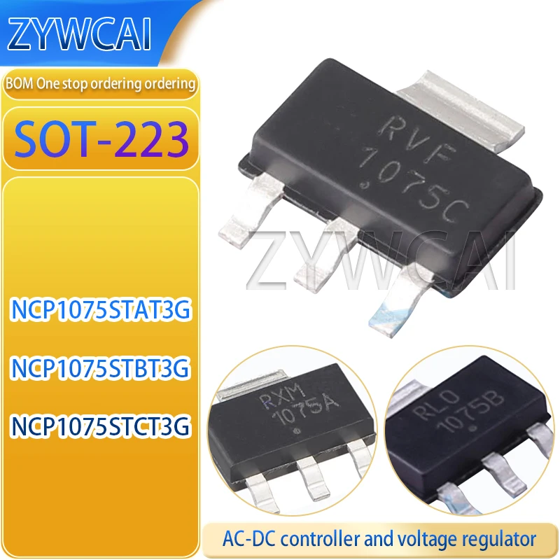 2PCS NCP1075STAT3G 1075A NCP1075STBT3G 1075B NCP1075STCT3G 1075C SOT-223 Isolate AC-DC Controller and Voltage Regulator