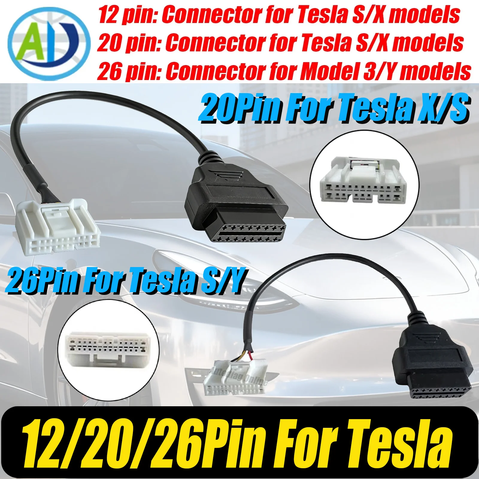 

Диагностический кабель OBD2 для Tesla Model S/X/3/Y, для диагностического сканера X431, соединительный кабель 12-контактный, 20-контактный, 26-контактный для Tesla