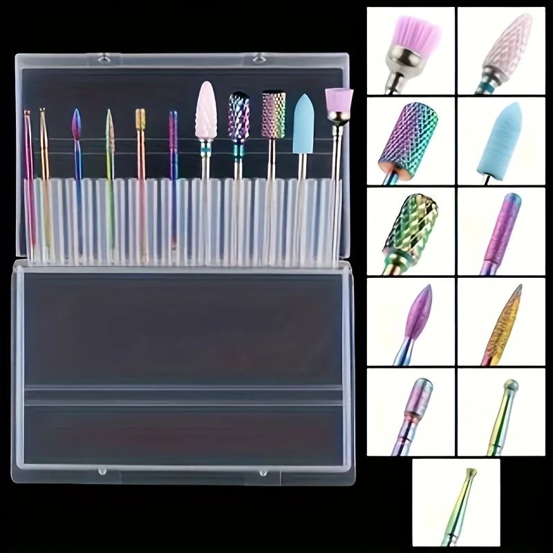 11개 네일 드릴 비트 세트 3/32" 초경 네일 파일 전동 네일 드릴 키트, 가정용 살롱 및 네일 페디큐어용 전동 네일 파일