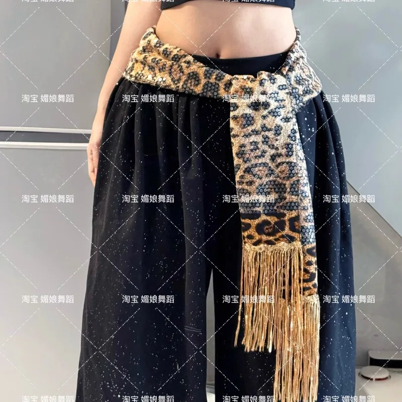customized Jazz dance leopard print fart curtain street trend sequin hip scarf accessories belly dance belt tassel waist chain