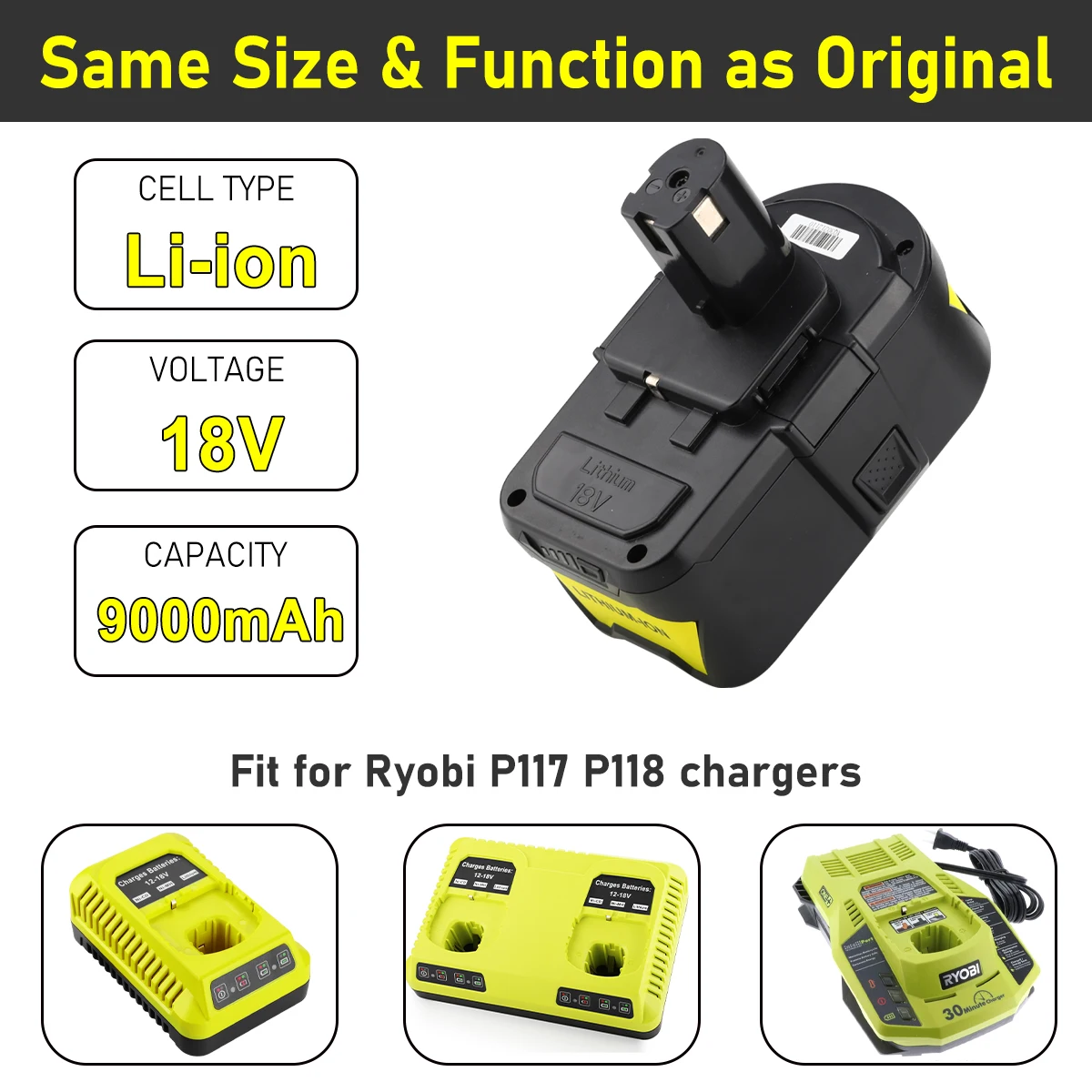 Factory 18V 9.0Ah Lithium-Ion battery P194 for 18V ONE+ Tools for RYOBI 18V 9ah High Capacity Battery Cordless Drill Battery