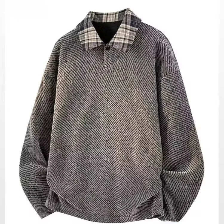

Men's Casual Long Sleeve Hoodie Autumn New Style Plaid Splicing Versatile Trendy Brand Lazy Style Leisure Polyester Fabric