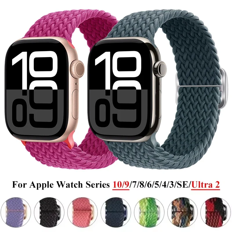 Braided Solo Loop For Apple watch Band 44mm 45mm 42mm 46mm 40mm 41mm Ultra 49mm bracelet correa Series 9 10 7 8 3 5 SE 6 Strap