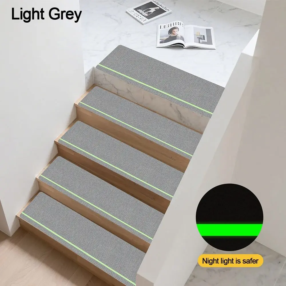 1pc 8x30 Inch Luminous Stair Treads Self-adhesive TPR Backing Stair Runner Washable Noise Reduction Stair Mats for Most Steps