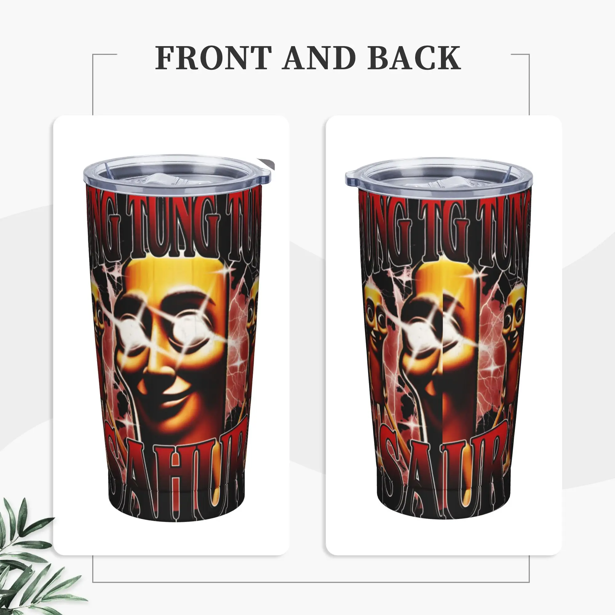 Tung Tung Sahur Ramadan Wake-Up Insulated Tumbler with Straws Italian Brainrot Vacuum Thermal Mug Double Wall  Bottle Cups, 20oz