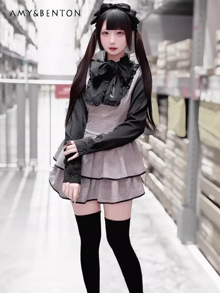 

Original Mine Series Mass-Produced OP Long-Sleeve Mini Dress Subcultural Sweet Cute Bowknot Stand Collar Multi-Layered Dresses