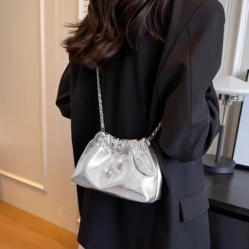 

Women's Y2K Style Shoulder Bag, Fashionable Chain Bucket Crossbody Purse, Stylish Dating Bag