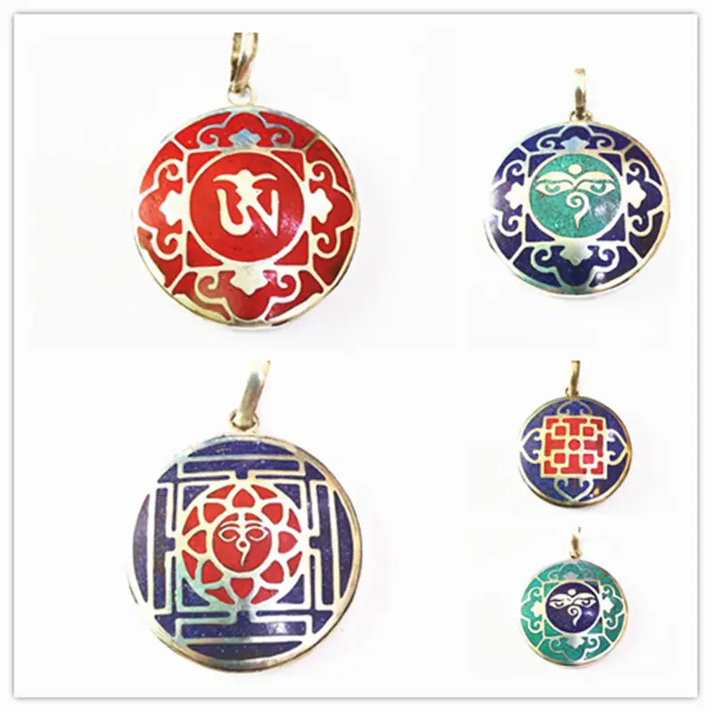 Tibetan White Metal Copper Mandala Amulet Pendants OM Buddha Eye Nepal hand jewelry TBP742