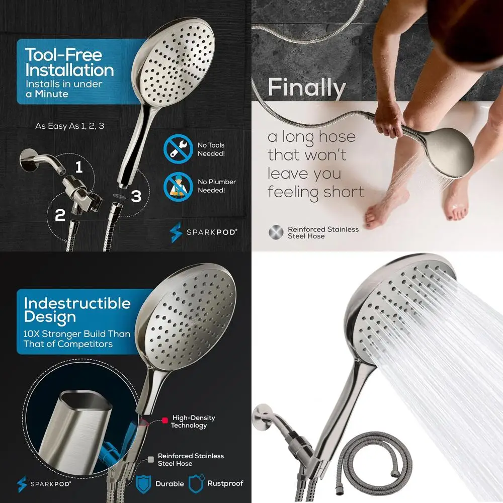 Cabezal de ducha de mano de alta presión de níquel cepillado elegante de 6 pulgadas con manguera
