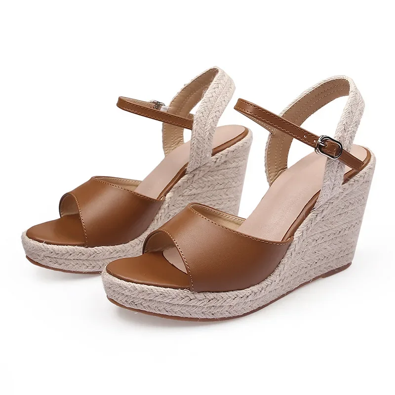 

34-43 Summer Wedges Heel Sandals Shoes 10cm High Heel Sandals Women Open Toe Heels Black Brown