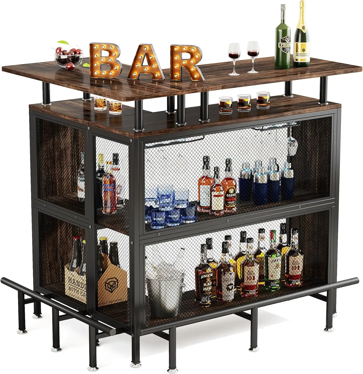 Mini Liquor Bar Cabinet L-Shaped Home Bar Storage Industrial Style Stain Resistant Tea & Coffee Bar Indoor Use 17.72