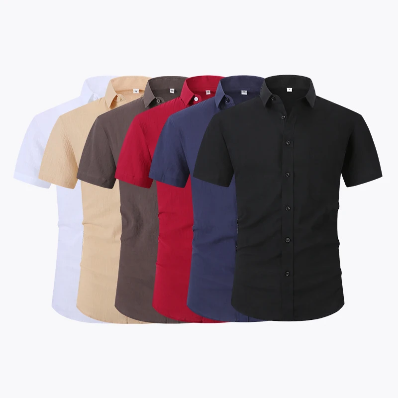 

Pop Anti-Wrinkle Stretch Slim Elasticity Fit Male Dress Business Basic Casual Short Sleeved Men Social Formal Shirt USA SIZE S-2