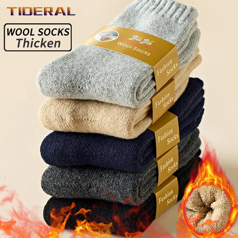 Men Thick Thermal Wool Socks Man Winter Warm Merino Wool Rabbit Solid High Quality Socks Male Cotton Casual Super Thicker Sock