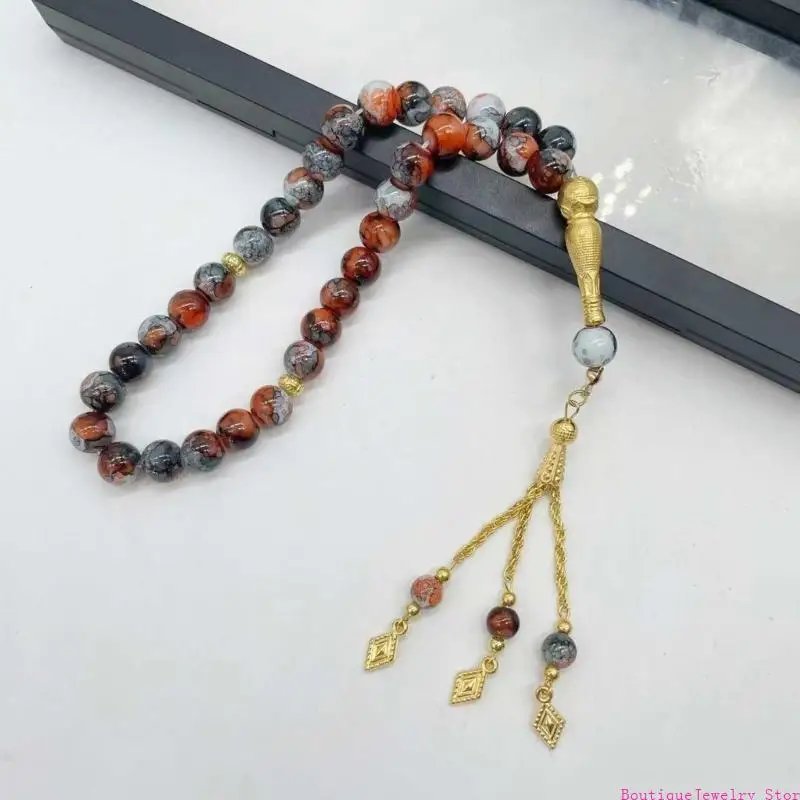 E1PE Devout Islamic Glass Prayer Beads 33 Bead Black Tasbih Bracelet for Daily Meditation and Prayer Jewelry Gift Hand Chain