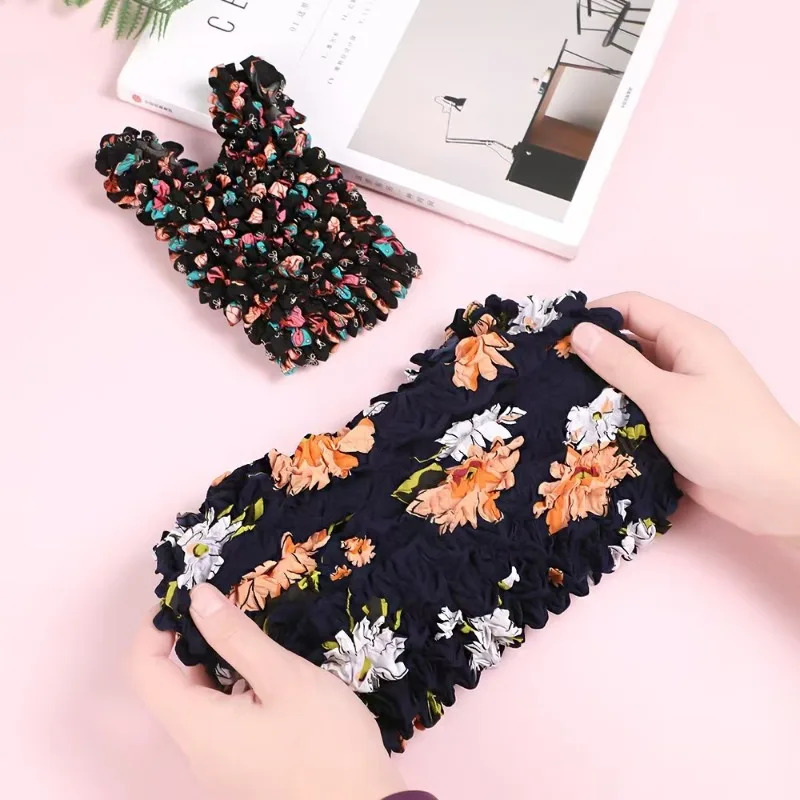 Portable Bubble Foldable Stretch Bag Expansion Chiffon Handheld Shopping Bag Tote Bag Flower Floral Paddy Bag Storage Bags