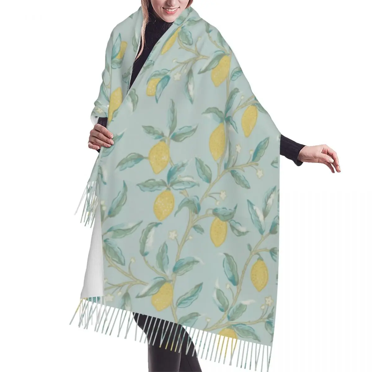 William Morris Lemon Tree Pattern Wedgewood Scarf Wrap Women Long Winter Fall Warm Tassel Shawl Unisex Fashion Versatile Scarves