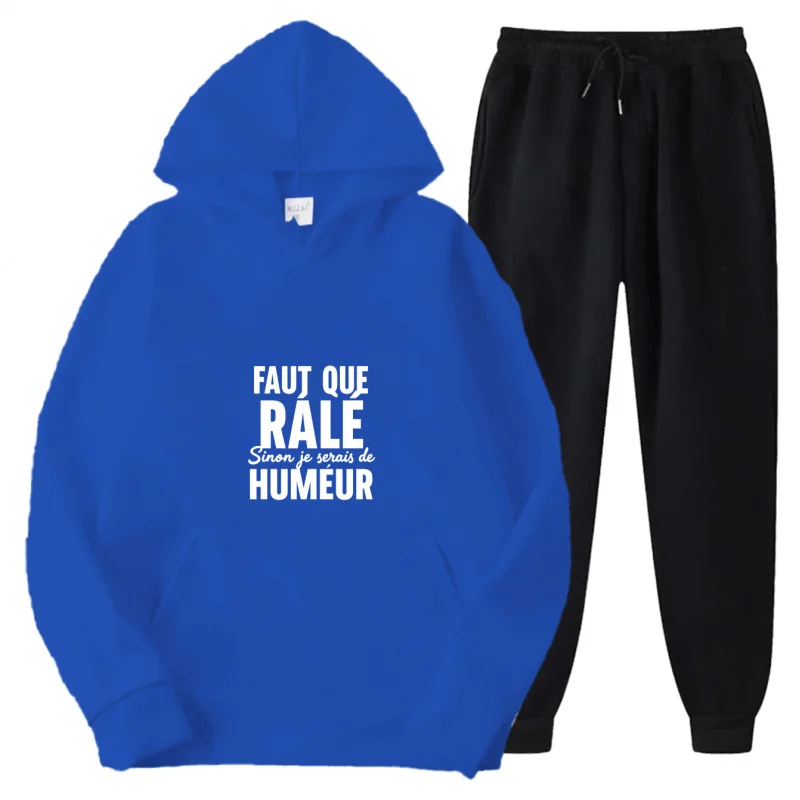 مجموعة هوديي رمادية بنمط مطبوع ونص Faut Que Rale Humeur #4