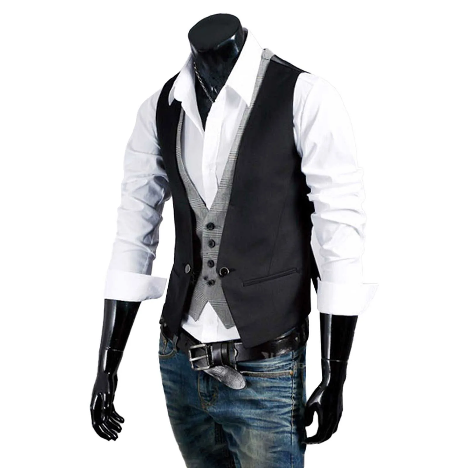 Men Dress Vest Business Leisure Gentleman Wedding Holiday Elegant V Neck Sleeveless Formal British Slim Jacket Coat Waistcoat