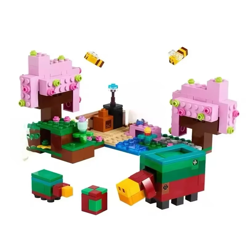 호환 가능한 브릭 세트+MC+마이 미니 월드 게임 시리즈 빌딩 블록+벚꽃 정원+어린이 생일 선물+조립+21260