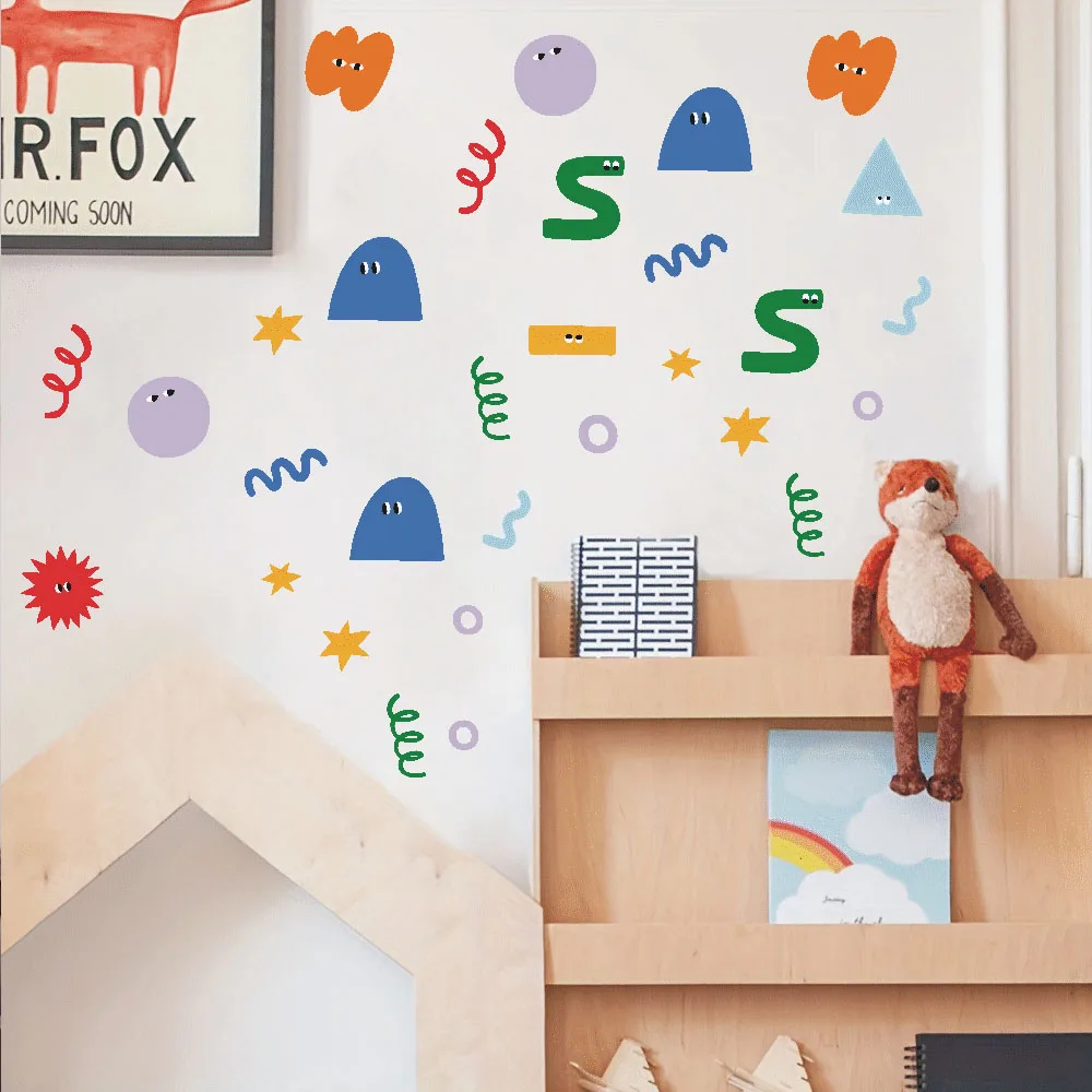 Colorful Doodle Fabric Wall Sticker  Fun Abstract Pattern Spots Wall Decals Playroom Wall Decor