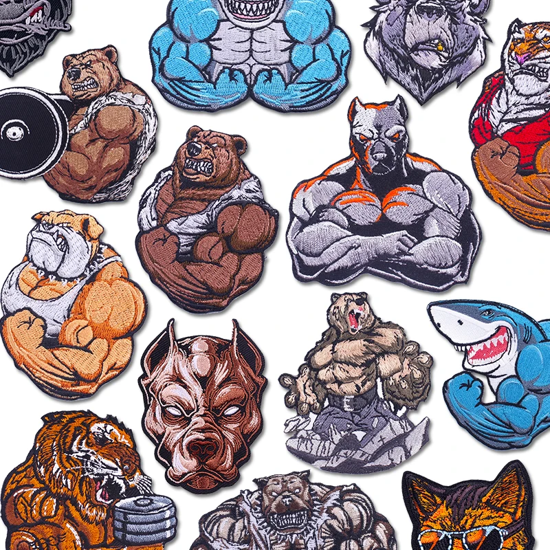 

Muscular Animals Embroidered Patches Cartoon Patch Iron On Patches For Clothing Thermoadhesive Patches On Clothes Decoration