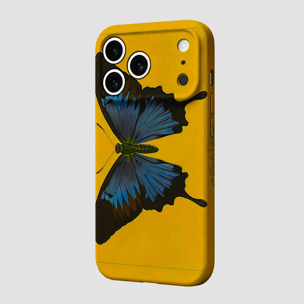 Blue Butterfly Yellow Base Phone Case For iPhone 17 16 15 14 13 12 11 Pro Max Air 16e 7 8 Plus XS Max X XR Hard PC Bumper Cover - view 3