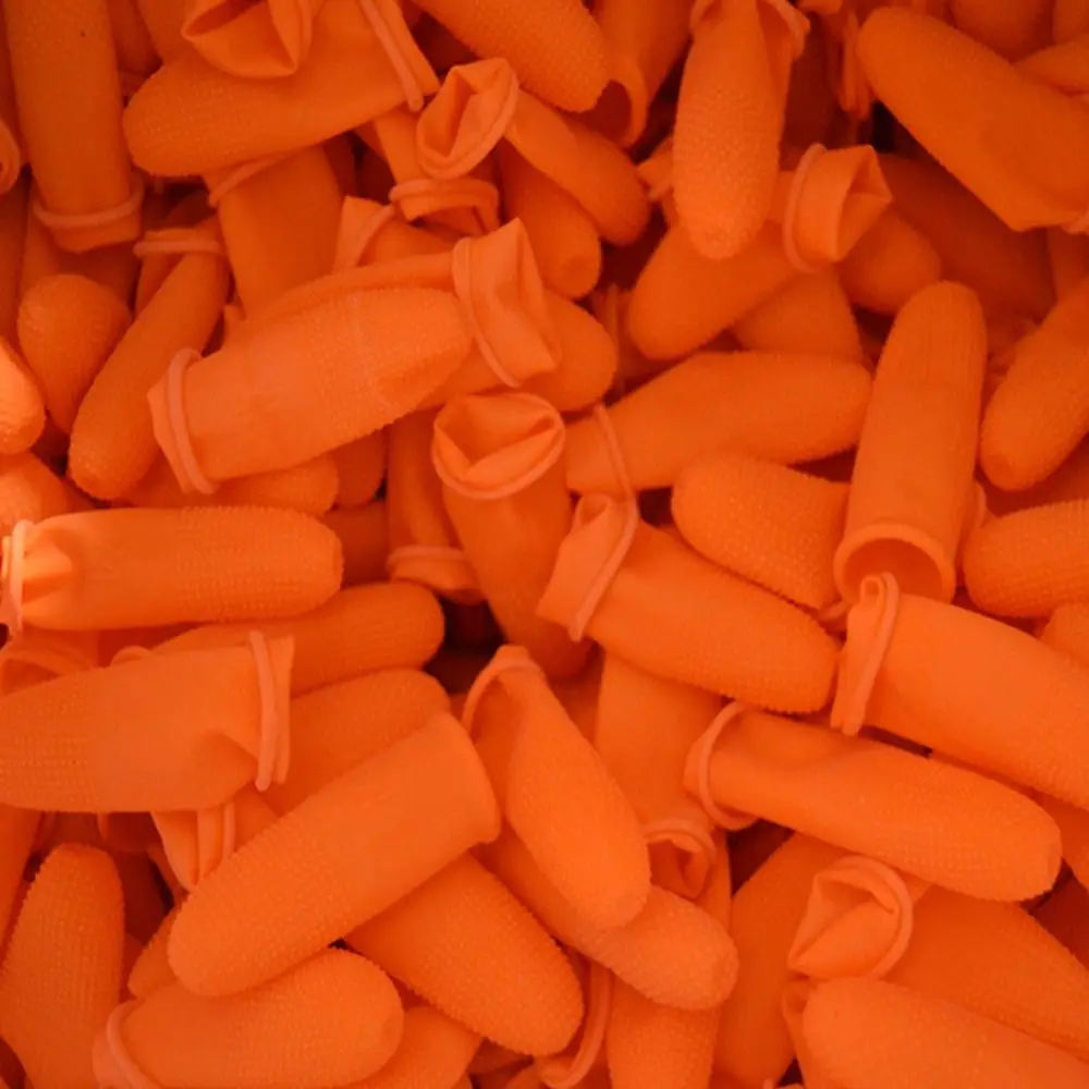 

100pcs Wear Resistant Rubber Finger Cover Disposable Soft Non-slip Gloves Orange Anti-Static Fingertips Protector For Home