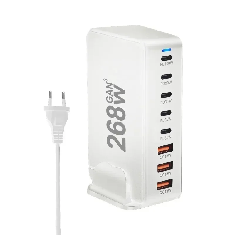 

268W Desktop GaN Charger 8-port USB Type C PD Charger Fast Charge 3.0 USB Type C Fast Mobile USB Charger