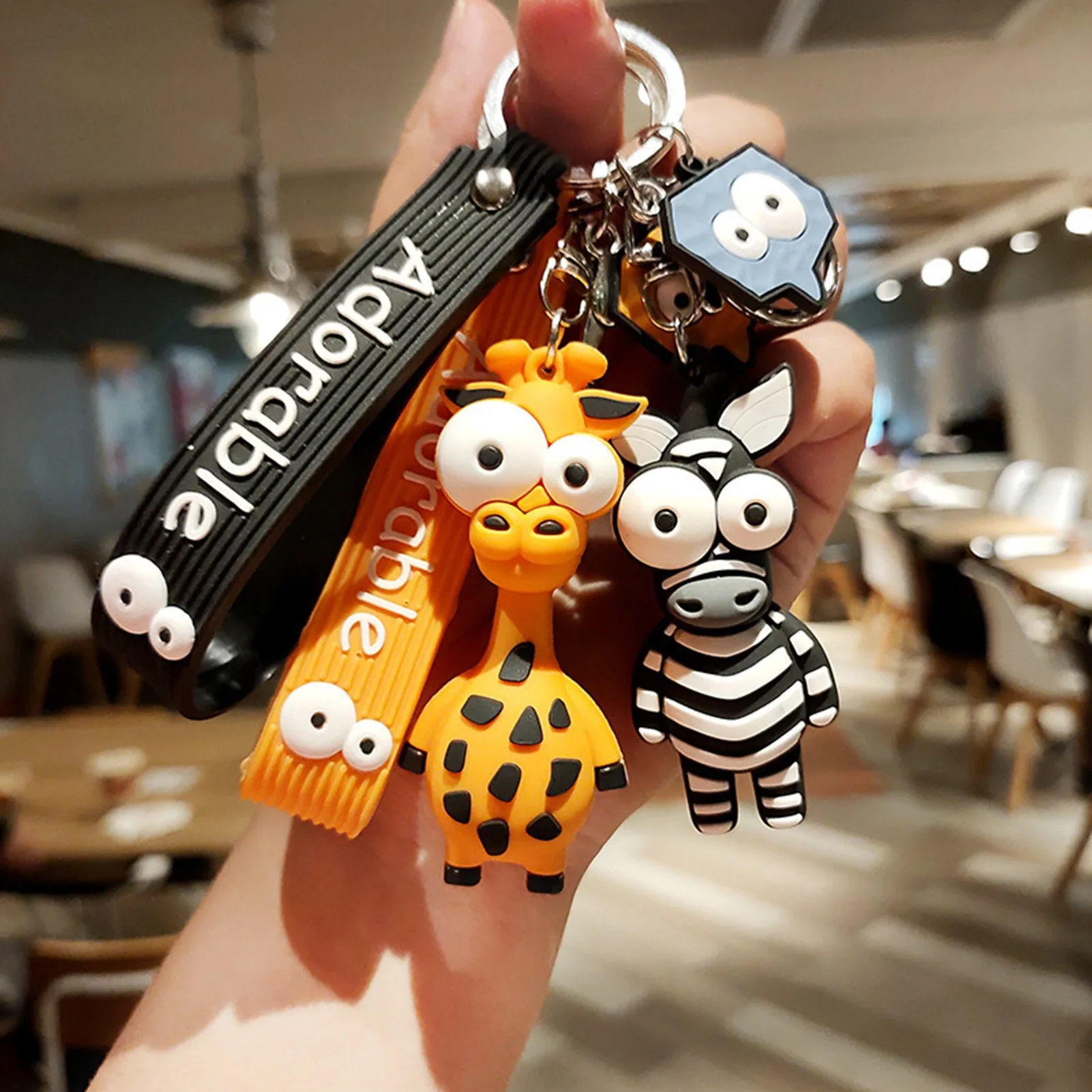 Novelty Ugly Big Eyes Funny Soft TPU Silicone Rubber Zoo Animals Pendant Strap Keychain Key Ring Holder Clip