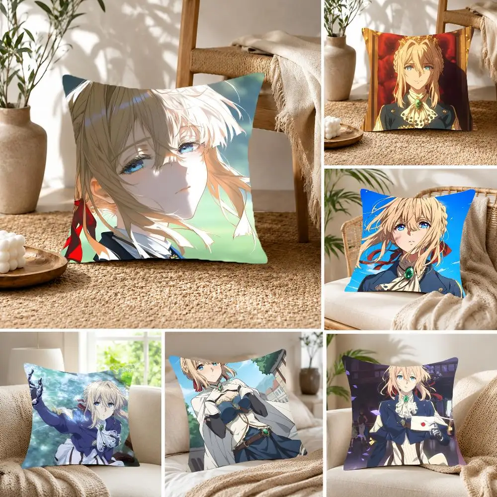Emotional anime Violet Evergarden Cushion Cover Fluffy velvet Nordic style plush Living room sofa decorative