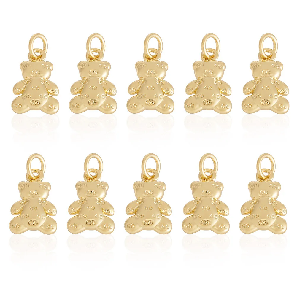 

10pcs Rack Plating Bear Brass Pendants with Jump Ring Real 18K Gold Plated for Making DIY Jewelry Necklace Earring Charm Finding