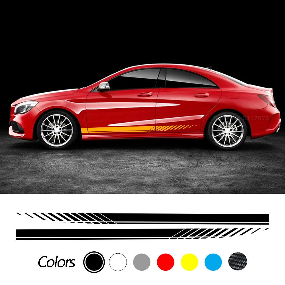 2pcs Car Side Door Stickers Racing Stripes Skirt Decal For Mercedes Benz Cla Class Cla45 Cla250 Cla200 Cla180 W117 C117 X117