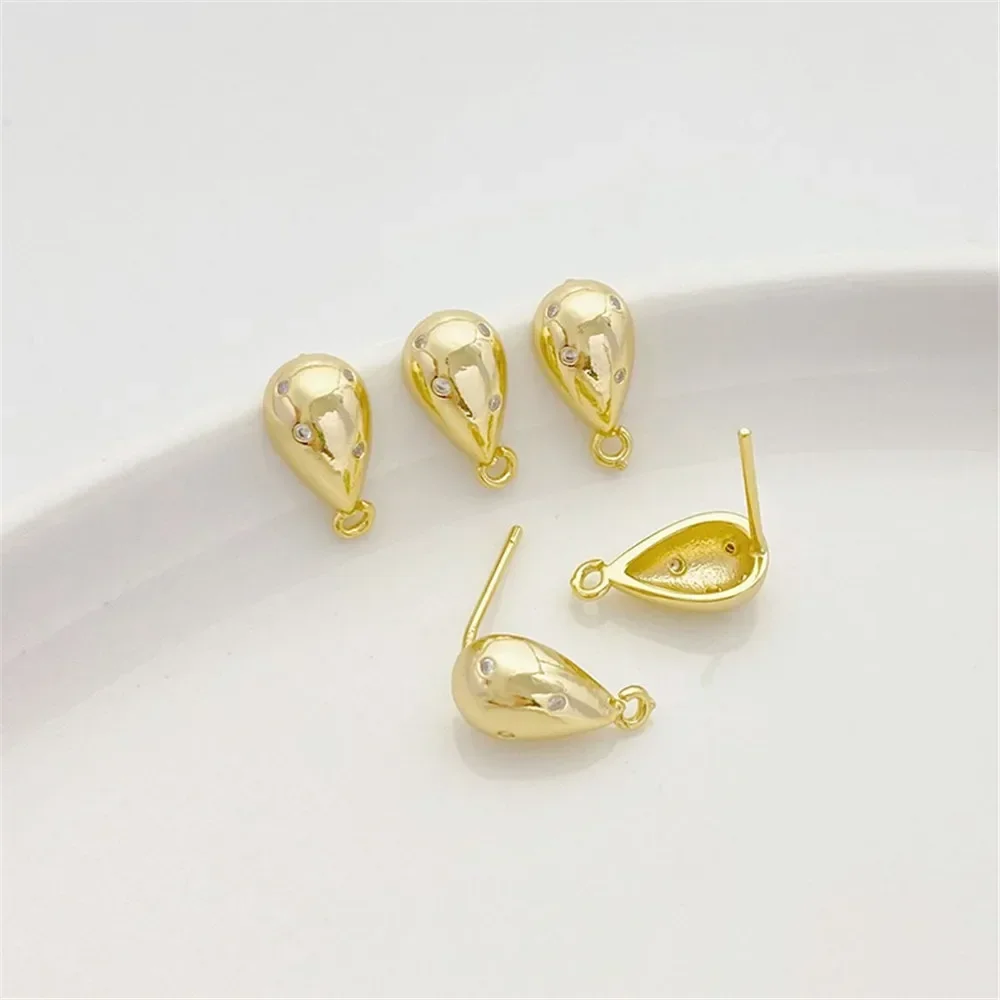 14K Gold-Color Irregular Semi-circle with Hanging Studs Silver Needles Handmade DIY Earrings Ear Jewelry Material Accessories