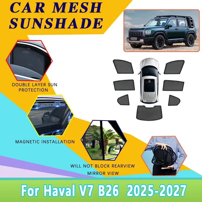 

For Haval V7 2026 B26 2025~2027 Car Mesh SunShade Anti-UV Windshield Cover Light Blocking Curtains Privacy Visor Car Accessories