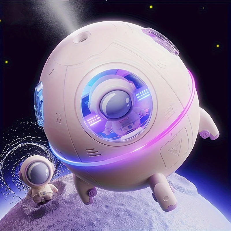 مرطب رائد فضاء محمول مع ضوء LED وموزع - يعمل بمنفذ USB، بلاستيك، للهواء النظيف والاسترخاء في غرفة مختلفة