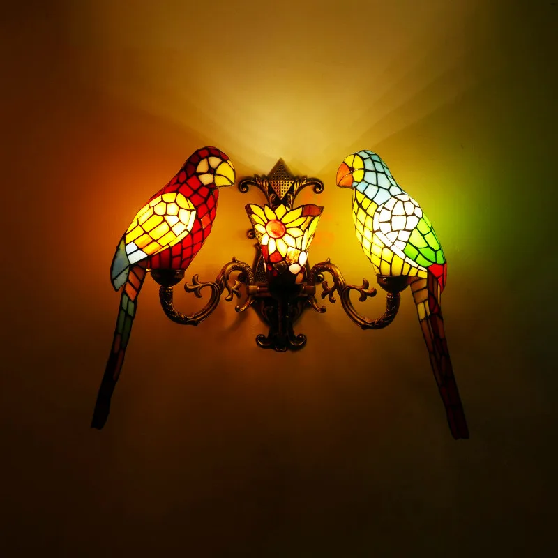 Tiffany Parrots Baroque Wall Lamp Aisle Balcony Foyer Entrance Europe Vintage Porch Sconce Light D41801